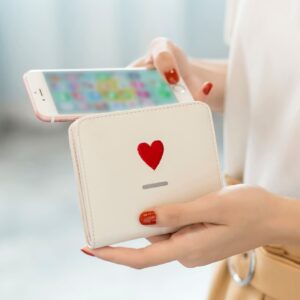 Heart Embroidered Snap Button Small Wallet